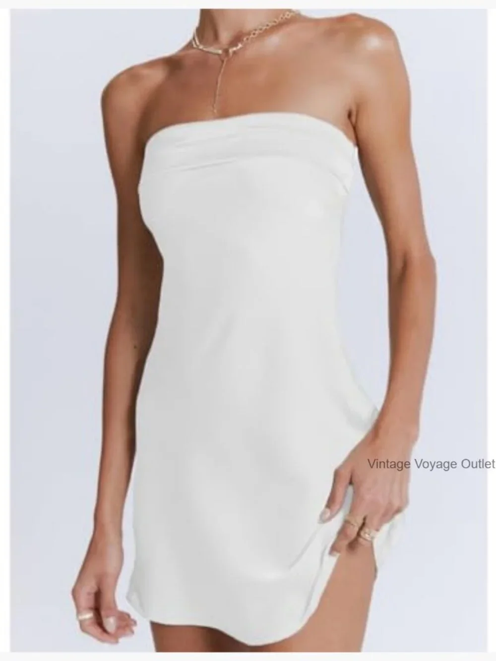 Satin Strapless Backless Mini Dress Club Party Night Out Formal - Picture 4 of 4